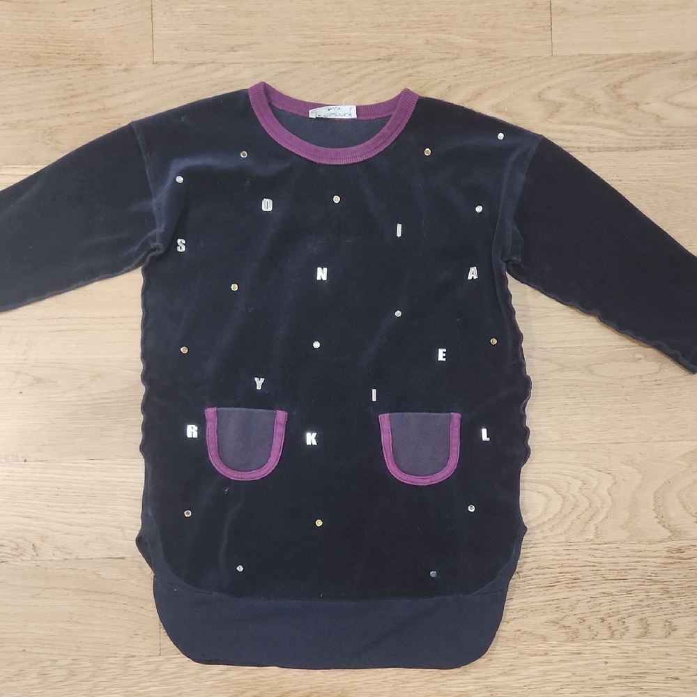 Sonia Rykiel Navy Velvet Dress with Purple Trim